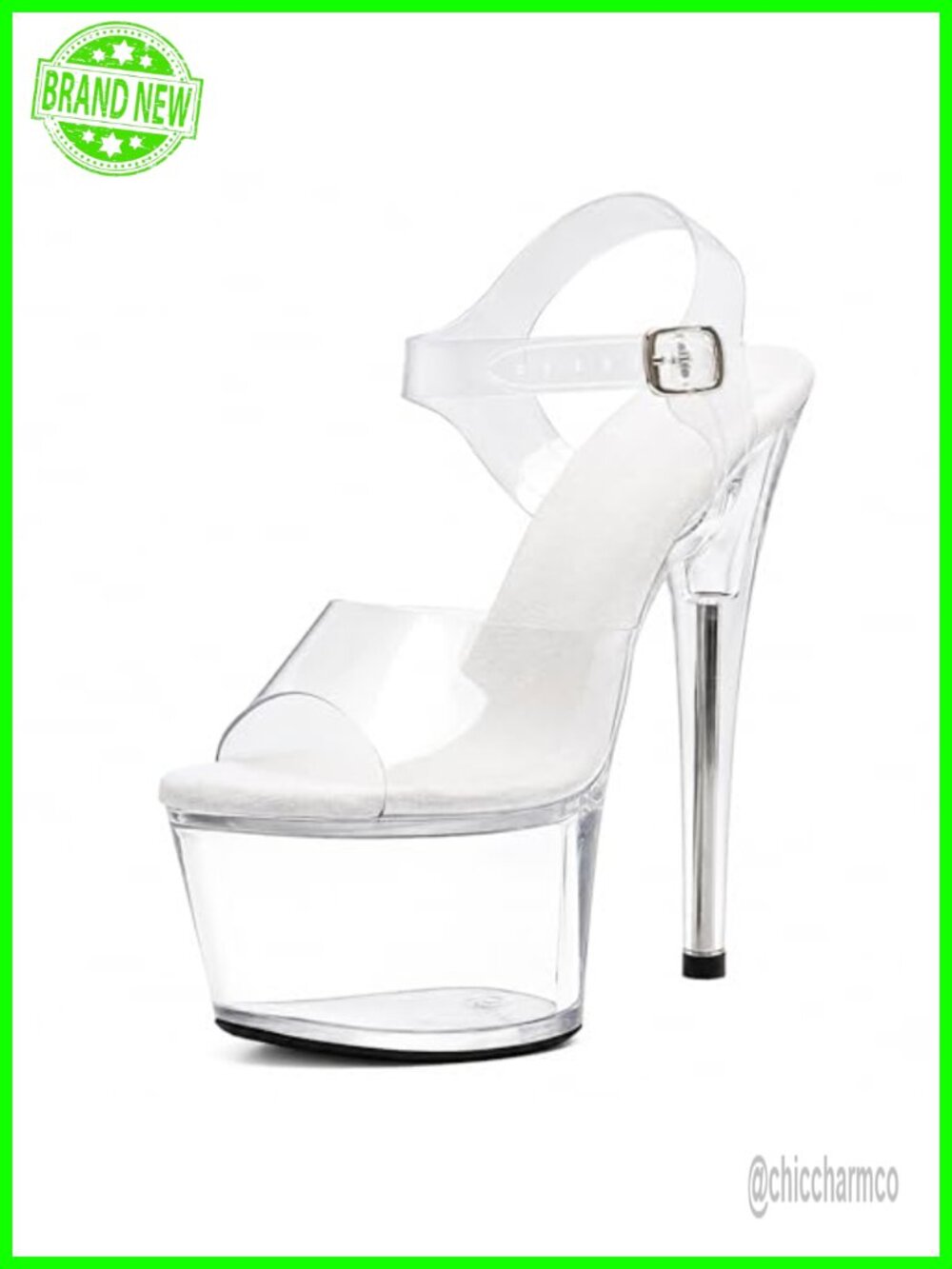 Clear Platform Heels 7" Stiletto Ankle-Strap Sexy Pole Dance Shoes